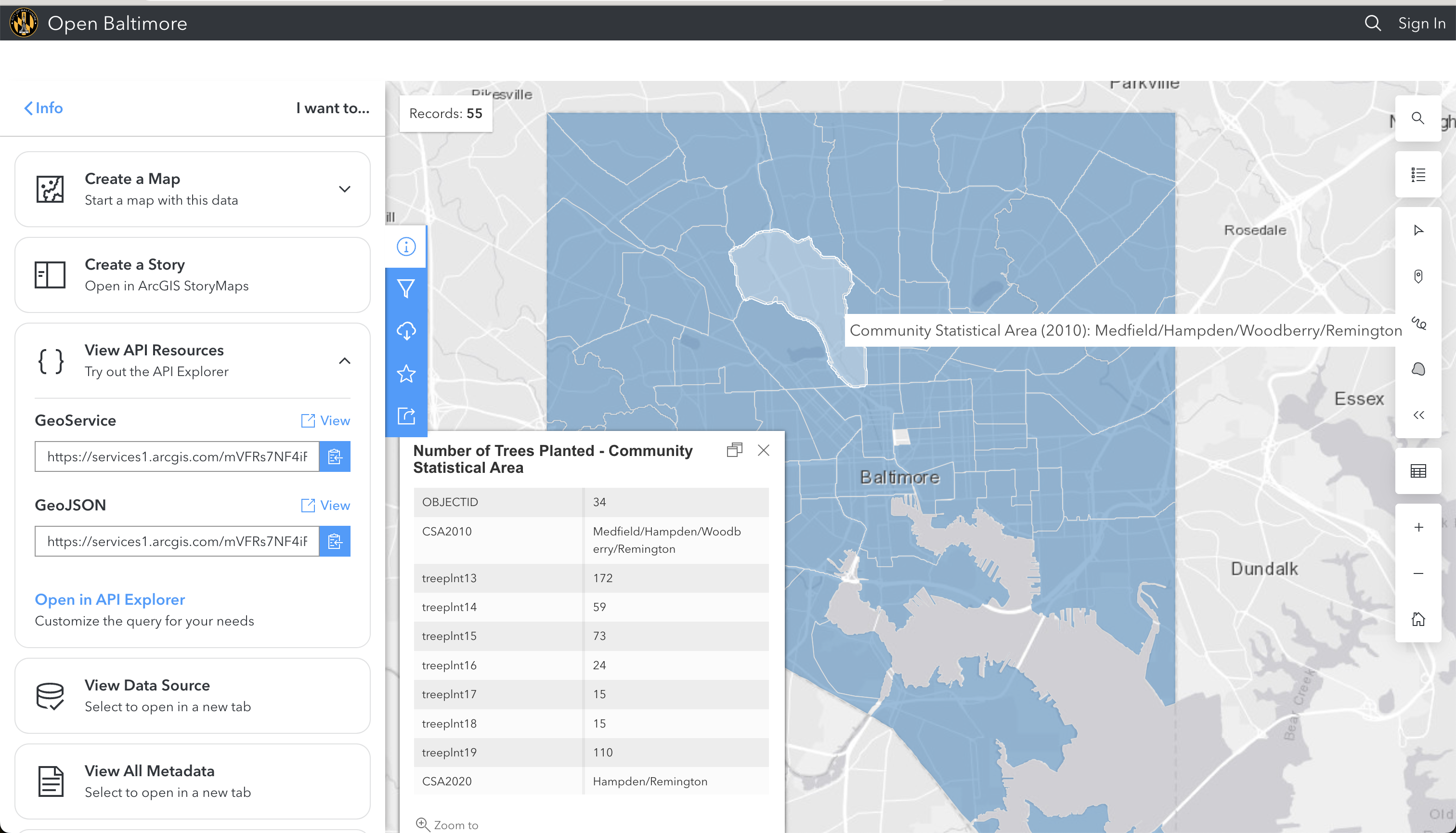 Baltimore Trees - API